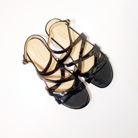 black patent flat sandals